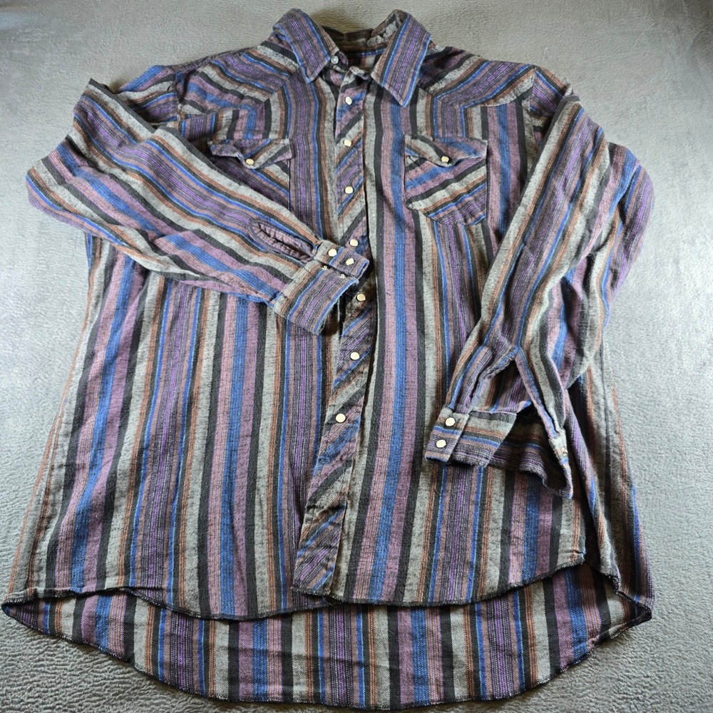Wrangler Tall Man Western Snap Shirt Mens 2XT Striped Cotton Purple Blue 75093TL
